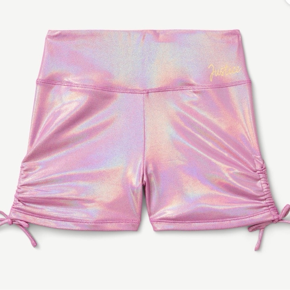JUSTICE ALL OVER FOIL DANCE & GYMNASTICS SHORTS   Girls Size 7/8 Purple New